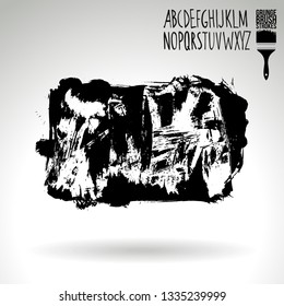 Black brush stroke and handwritten alphabet. Grunge vector abstract hand - painted element. Underline and border design.