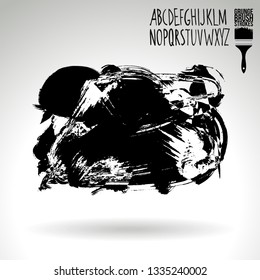 Black brush stroke and handwritten alphabet. Grunge vector abstract hand - painted element. Underline and border design.