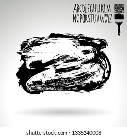 Black brush stroke and handwritten alphabet. Grunge vector abstract hand - painted element. Underline and border design.