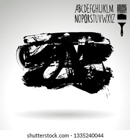 Black brush stroke and handwritten alphabet. Grunge vector abstract hand - painted element. Underline and border design.