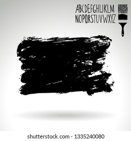 Black brush stroke and handwritten alphabet. Grunge vector abstract hand - painted element. Underline and border design.