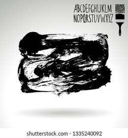 Black brush stroke and handwritten alphabet. Grunge vector abstract hand - painted element. Underline and border design.