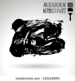 Black brush stroke and handwritten alphabet. Grunge vector abstract hand - painted element. Underline and border design.