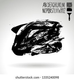Black brush stroke and handwritten alphabet. Grunge vector abstract hand - painted element. Underline and border design.