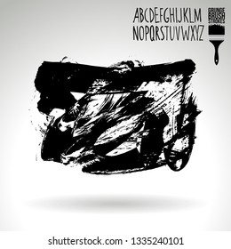 Black brush stroke and handwritten alphabet. Grunge vector abstract hand - painted element. Underline and border design.