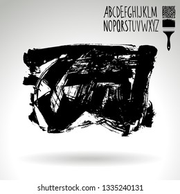 Black brush stroke and handwritten alphabet. Grunge vector abstract hand - painted element. Underline and border design.