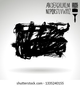 Black brush stroke and handwritten alphabet. Grunge vector abstract hand - painted element. Underline and border design.