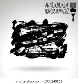 Black brush stroke and handwritten alphabet. Grunge vector abstract hand - painted element. Underline and border design.