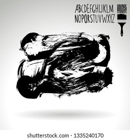 Black brush stroke and handwritten alphabet. Grunge vector abstract hand - painted element. Underline and border design.