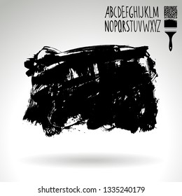 Black brush stroke and handwritten alphabet. Grunge vector abstract hand - painted element. Underline and border design.