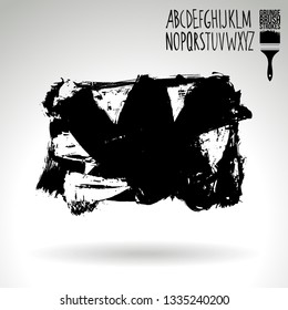 Black brush stroke and handwritten alphabet. Grunge vector abstract hand - painted element. Underline and border design.