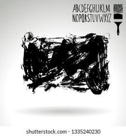 Black brush stroke and handwritten alphabet. Grunge vector abstract hand - painted element. Underline and border design.