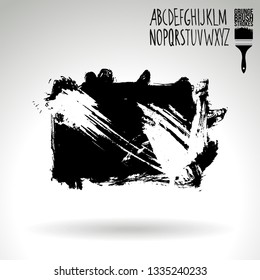 Black brush stroke and handwritten alphabet. Grunge vector abstract hand - painted element. Underline and border design.