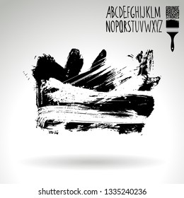 Black brush stroke and handwritten alphabet. Grunge vector abstract hand - painted element. Underline and border design.