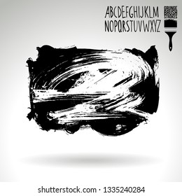 Black brush stroke and handwritten alphabet. Grunge vector abstract hand - painted element. Underline and border design.