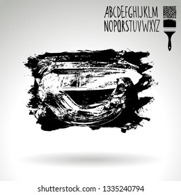 Black brush stroke and handwritten alphabet. Grunge vector abstract hand - painted element. Underline and border design.