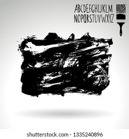 Black brush stroke and handwritten alphabet. Grunge vector abstract hand - painted element. Underline and border design.