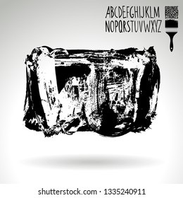 Black brush stroke and handwritten alphabet. Grunge vector abstract hand - painted element. Underline and border design.