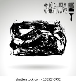 Black brush stroke and handwritten alphabet. Grunge vector abstract hand - painted element. Underline and border design.