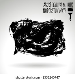 Black brush stroke and handwritten alphabet. Grunge vector abstract hand - painted element. Underline and border design.