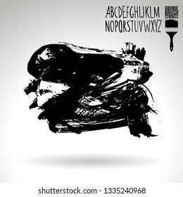 Black brush stroke and handwritten alphabet. Grunge vector abstract hand - painted element. Underline and border design.