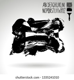Black brush stroke and handwritten alphabet. Grunge vector abstract hand - painted element. Underline and border design.