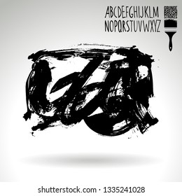 Black brush stroke and handwritten alphabet. Grunge vector abstract hand - painted element. Underline and border design.