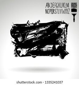 Black brush stroke and handwritten alphabet. Grunge vector abstract hand - painted element. Underline and border design.