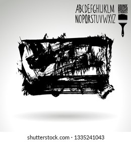 Black brush stroke and handwritten alphabet. Grunge vector abstract hand - painted element. Underline and border design.