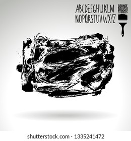 Black brush stroke and handwritten alphabet. Grunge vector abstract hand - painted element. Underline and border design.