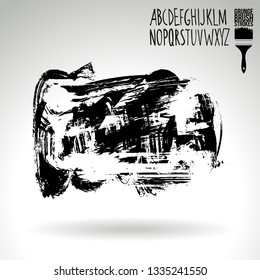 Black brush stroke and handwritten alphabet. Grunge vector abstract hand - painted element. Underline and border design.