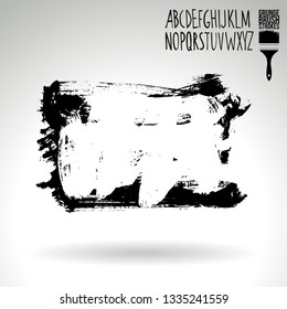 Black brush stroke and handwritten alphabet. Grunge vector abstract hand - painted element. Underline and border design.