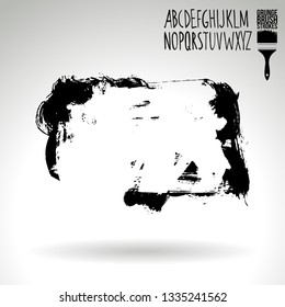 Black brush stroke and handwritten alphabet. Grunge vector abstract hand - painted element. Underline and border design.