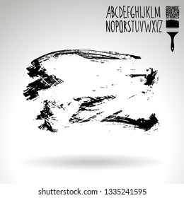 Black brush stroke and handwritten alphabet. Grunge vector abstract hand - painted element. Underline and border design.
