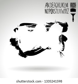 Black brush stroke and handwritten alphabet. Grunge vector abstract hand - painted element. Underline and border design.