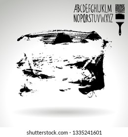 Black brush stroke and handwritten alphabet. Grunge vector abstract hand - painted element. Underline and border design.