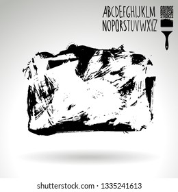 Black brush stroke and handwritten alphabet. Grunge vector abstract hand - painted element. Underline and border design.