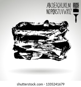Black brush stroke and handwritten alphabet. Grunge vector abstract hand - painted element. Underline and border design.