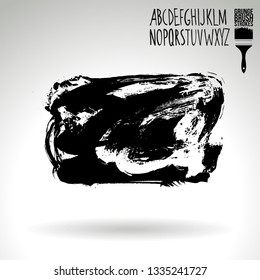 Black brush stroke and handwritten alphabet. Grunge vector abstract hand - painted element. Underline and border design.