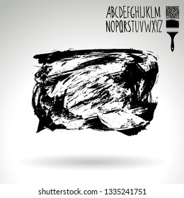 Black brush stroke and handwritten alphabet. Grunge vector abstract hand - painted element. Underline and border design.