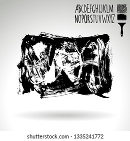 Black brush stroke and handwritten alphabet. Grunge vector abstract hand - painted element. Underline and border design.