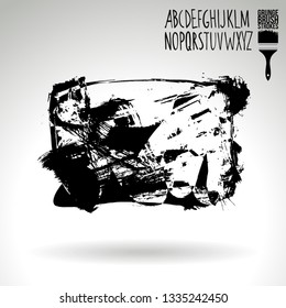 Black brush stroke and handwritten alphabet. Grunge vector abstract hand - painted element. Underline and border design.