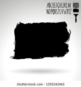 Black brush stroke and handwritten alphabet. Grunge vector abstract hand - painted element. Underline and border design.