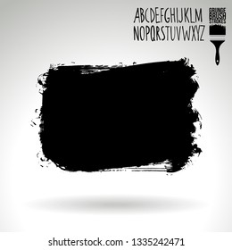 Black brush stroke and handwritten alphabet. Grunge vector abstract hand - painted element. Underline and border design.
