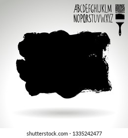 Black brush stroke and handwritten alphabet. Grunge vector abstract hand - painted element. Underline and border design.