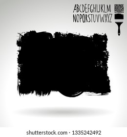 Black brush stroke and handwritten alphabet. Grunge vector abstract hand - painted element. Underline and border design.