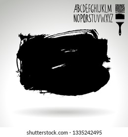 Black brush stroke and handwritten alphabet. Grunge vector abstract hand - painted element. Underline and border design.