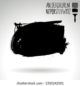 Black brush stroke and handwritten alphabet. Grunge vector abstract hand - painted element. Underline and border design.