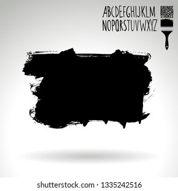 Black brush stroke and handwritten alphabet. Grunge vector abstract hand - painted element. Underline and border design.