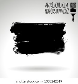 Black brush stroke and handwritten alphabet. Grunge vector abstract hand - painted element. Underline and border design.